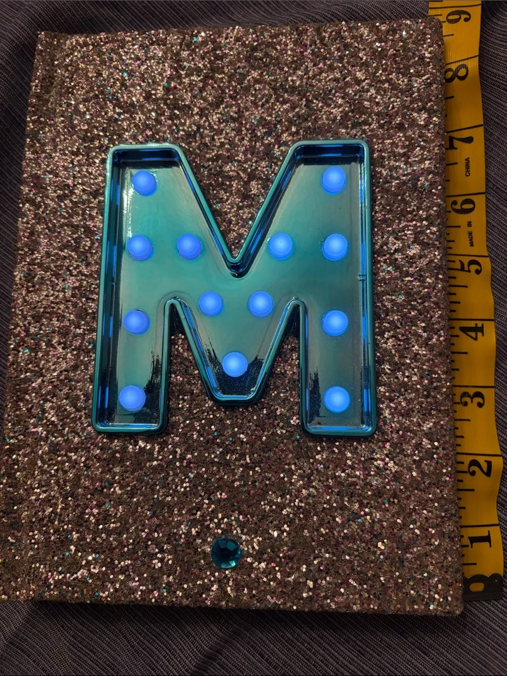 Teal M Decorative Notebook Letter 'M' with Glitter Silver Backing